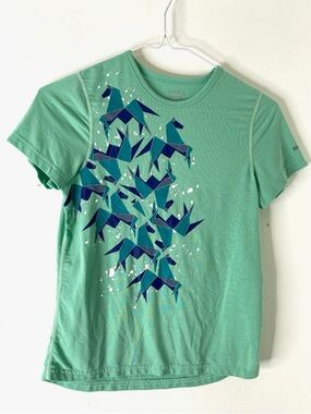 Kerrits Green Graphic Horse Tee Origami Horse Print Crew Neck Equestrian Shirt